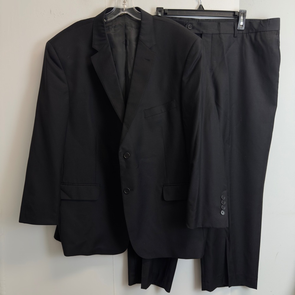 Jos A Bank Signature Gold Mens Suit Black Herringbone Tailored Fit 48R 42X27